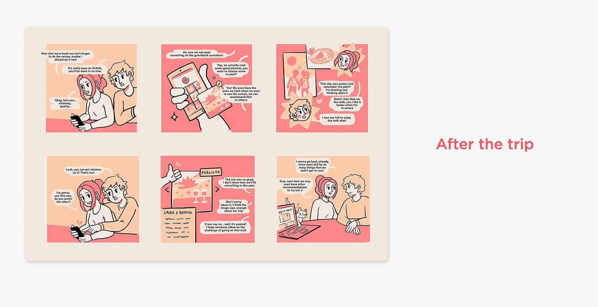 Cartoon of a couple using the app after the trip