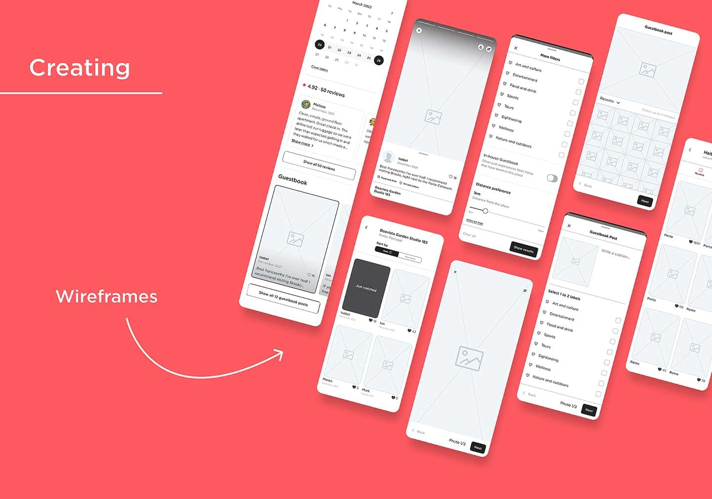 Multiple wireframes displayed